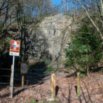 Entrance of the climbing spot Spreeler Mühle with a sign